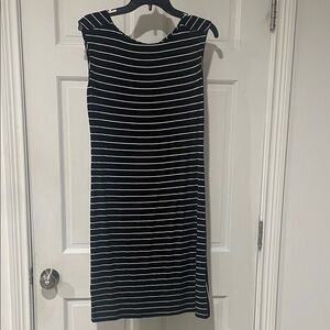 Calvin Klein Navy and White Striped Midi Dress